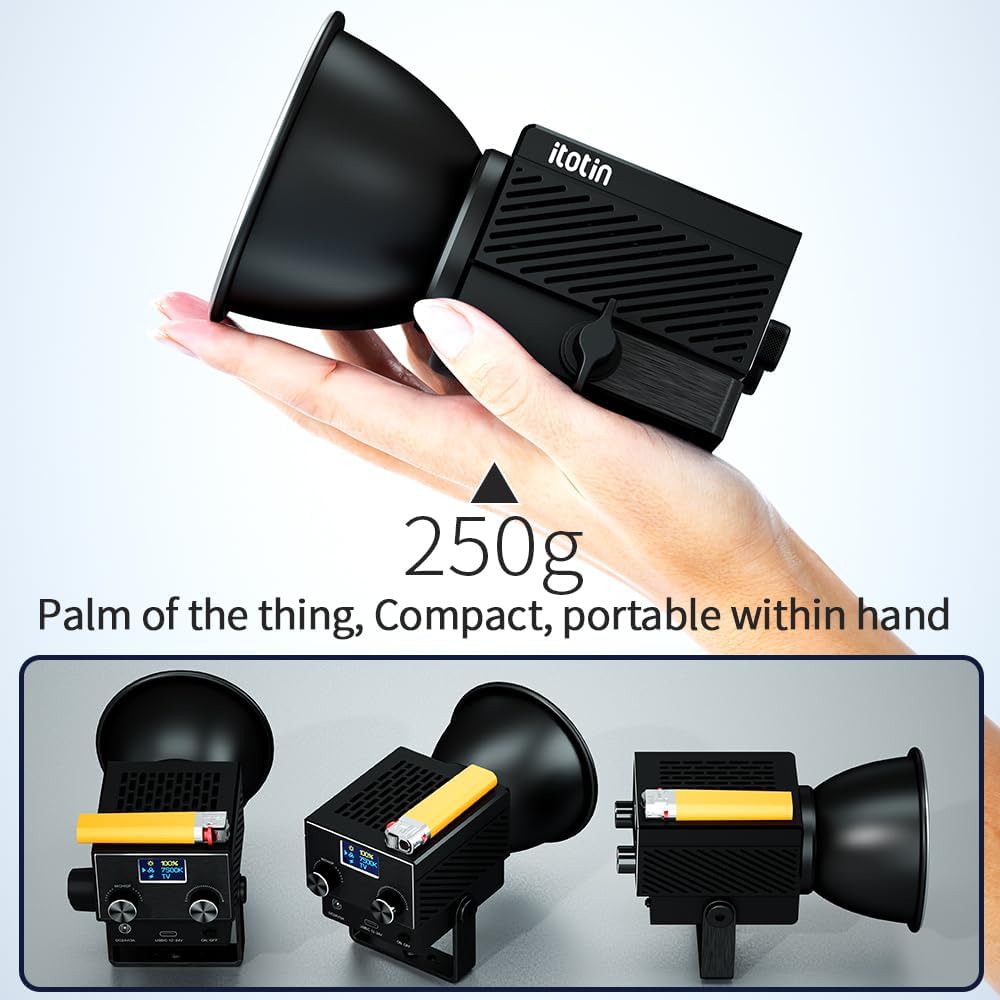 Light for Photography, Bi-Color Portable LED Video Lighting 60W COB Continuous Output Lighting, Bowen Mount CRI≥96, TLCI≥97, 2.4G/ BT App Control, for Studio, Video Recording - Black