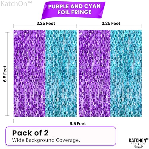Image of KatchOn, Large Wavy Purple and Blue Fringe Curtain - Pack of 2 | Mermaid Birthday Decorations, Beach Party Decoration | Purple and Blue Foil Fringe for Under The Sea Party Decorations