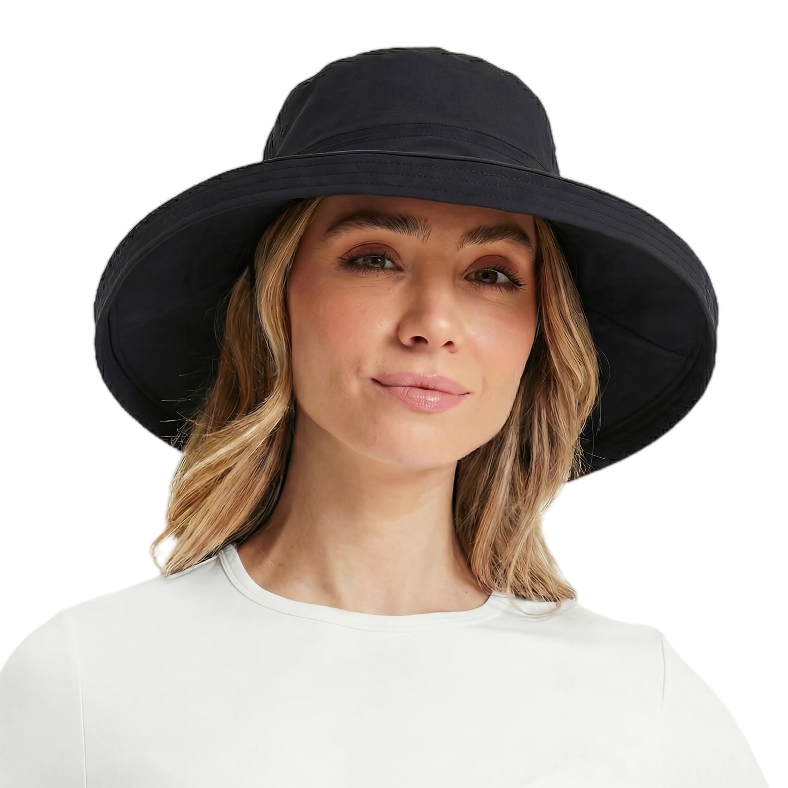TOP-EX UVCoolix™ - Chapeau de soleil rafraîchissant pour femme - Protection UV UPF 50+ - Large bord - Pliable - Avec ouverture pour queue de cheval - Pour la plage, la randonnée, le jardinage