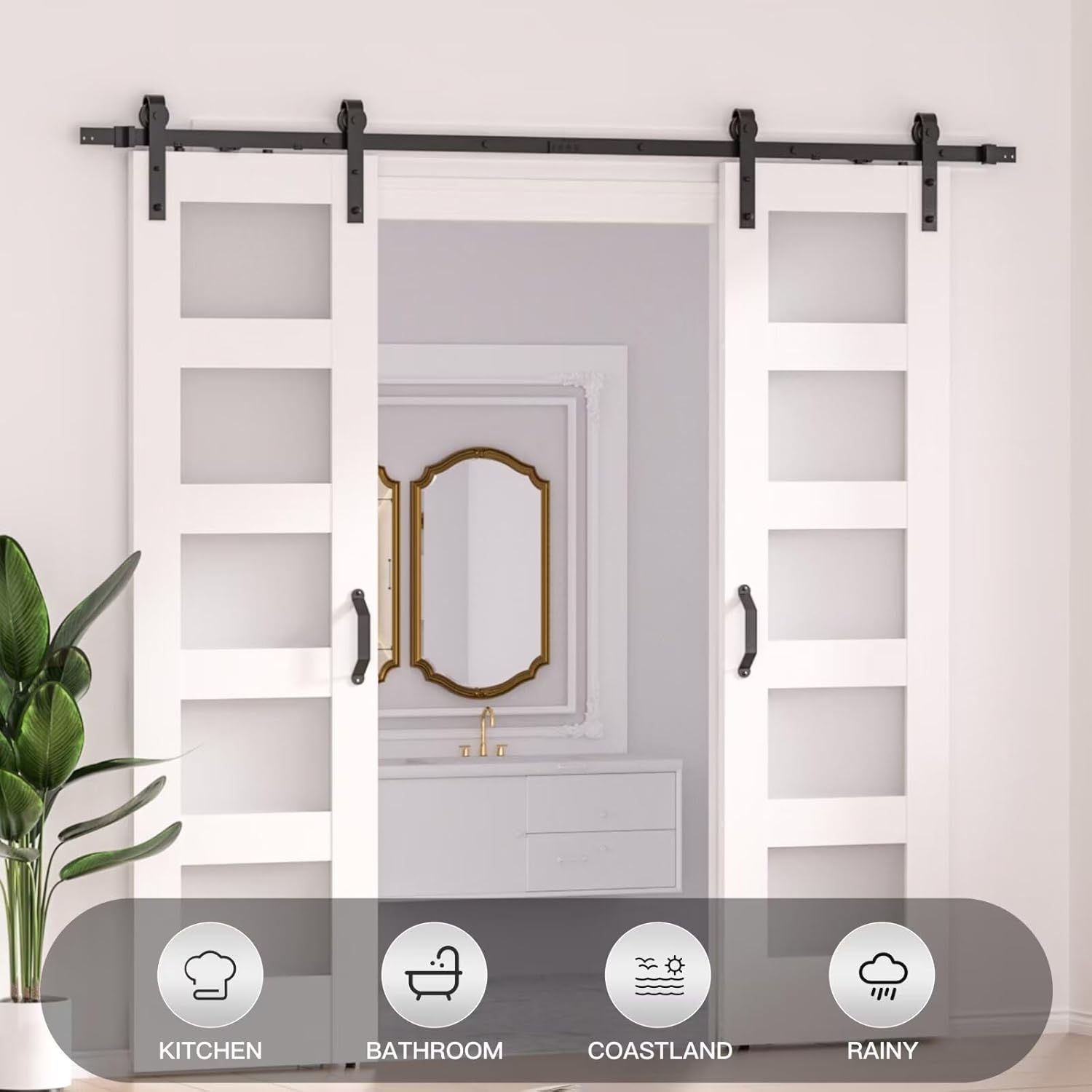 24 in x 84 in White Glass Double Barn Door with 8FT Sliding Barn Door Hardware Kit,5 Tempered Frosted Glass,MDF Core with Eco Water-Proof PVC,DIY Assembly(Sliding Barn Door and Hardware Included)