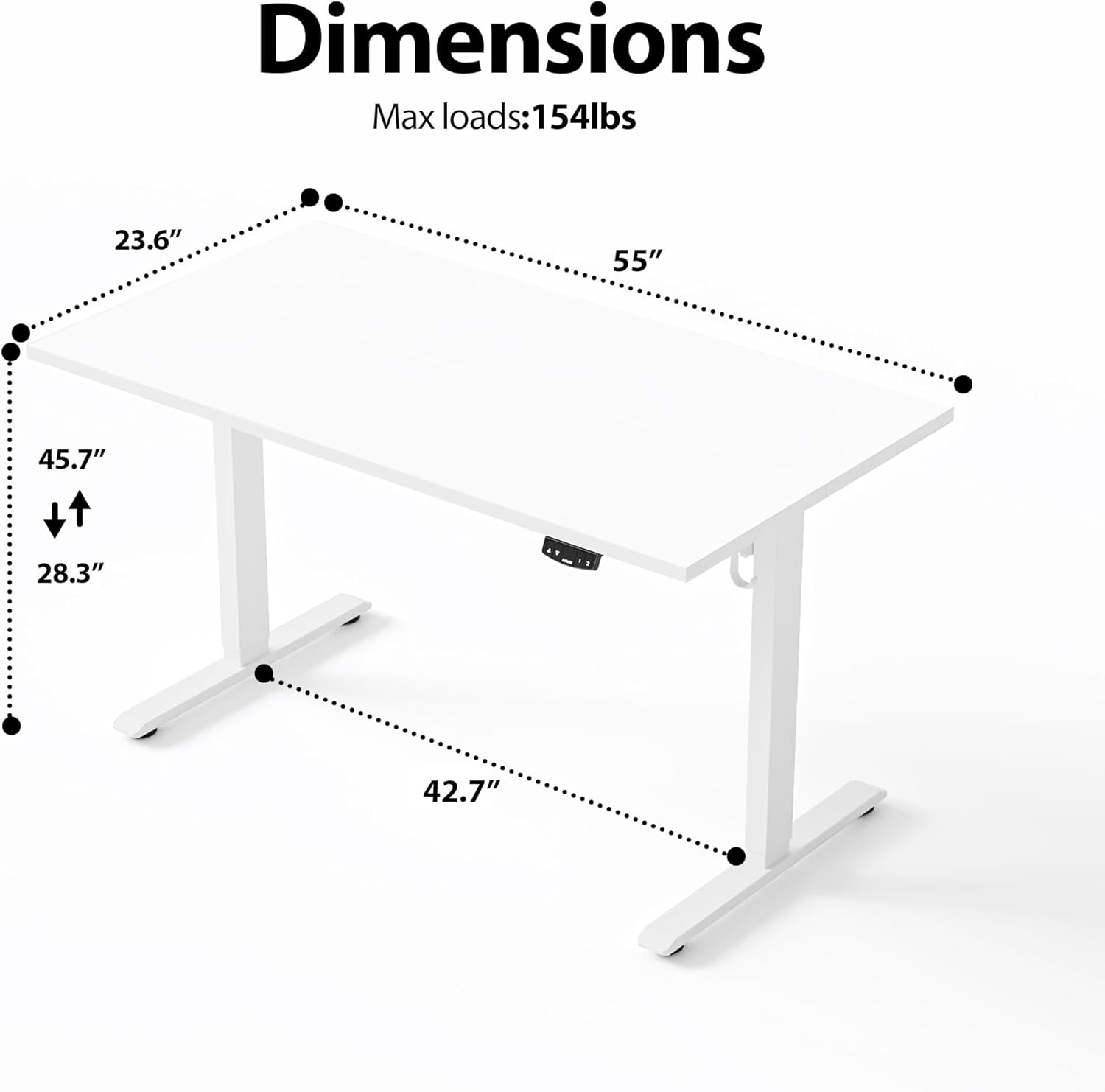 Agilestic Electric Standing Desk, 55 x 24 Inches Height Adjustable Desk, Sit Stand up Desk for Work Office Home, Splice Board, White