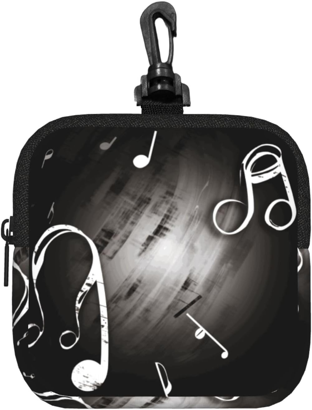Small Neoprene Pouch, Mini Portable Makeup Bag With Carabiner Keychain Waterproof Travel Coin Purse Storage Bag Music Notes Clutch Cosmetic Organizer For Women