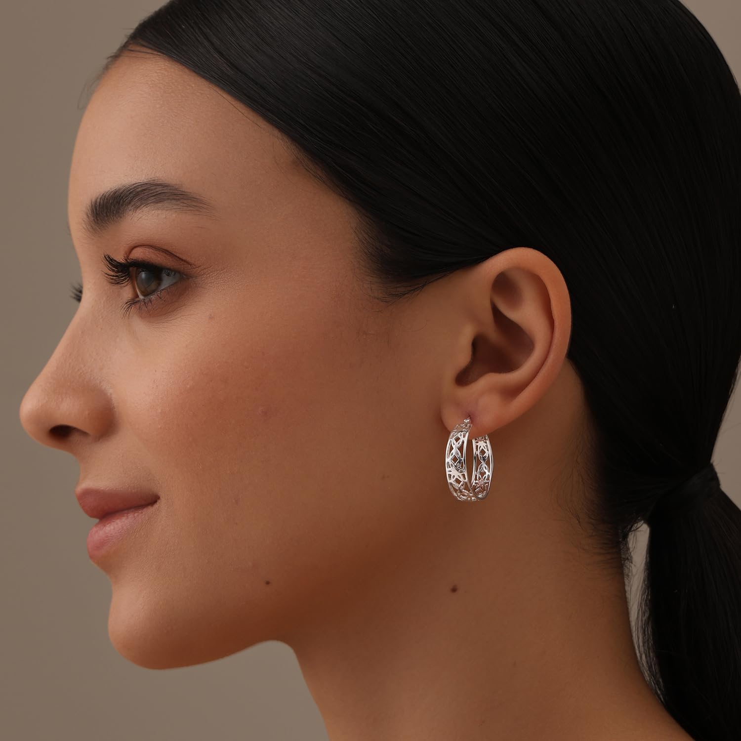 LeCalla 925 Sterling Silver Hoops Earrings | Women's Earring For Birthday Gift | Lightweight CZ Filigree Hoop Earrings for Women Jewelry