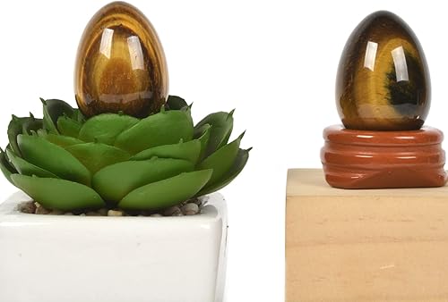 Miniatura 3 de Justinstones Piedra preciosa natural de ojo de tigre amarillo de 1.18 pulgadas (1.181 in) en forma de huevo, cristal curativo de chakras, equilibrio