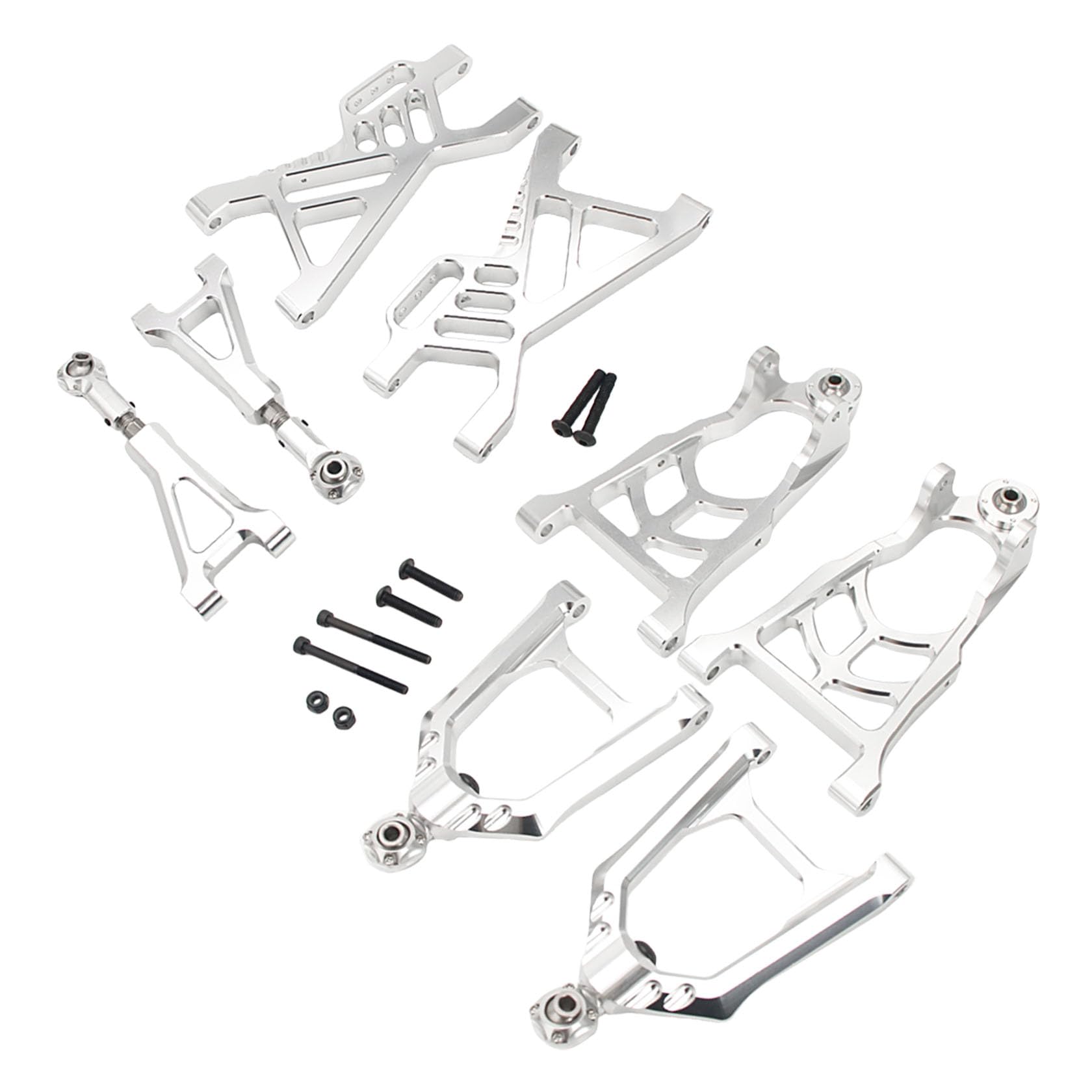 FLMLF Alloy CNC Front Rear Upper Lower Suspension Arm Set for 1/5 HPI ROFUN ROVAN KM BAJA 5B 5T 5SC Rc Car Parts (Silver)