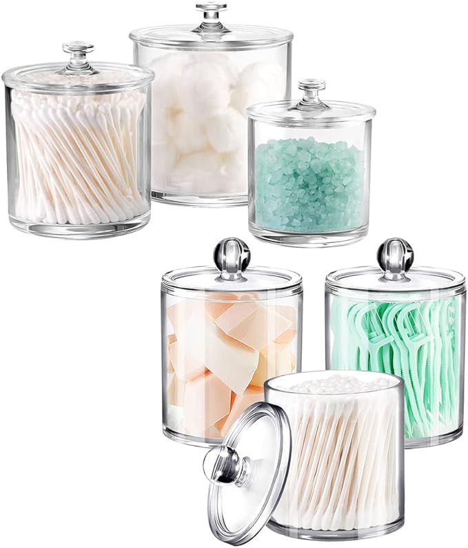 SheeChung 6 Pack Qtip Dispenser Apothecary Jars Bathroom