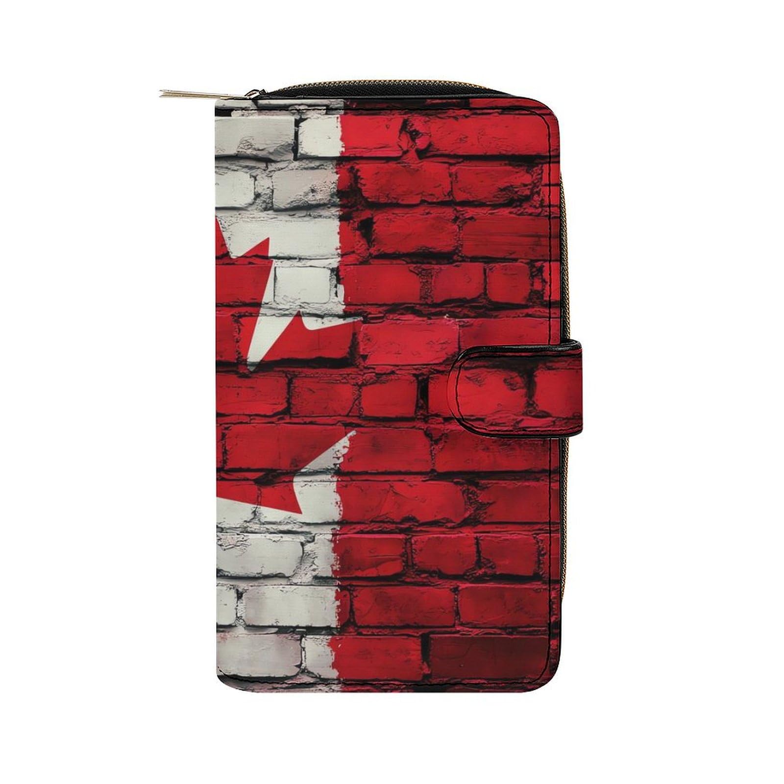 Canadian Flag Paint On The Wall Long Wallet PU Leather Credit Card Holder Durable Zippered Purse Clutch Wallet
