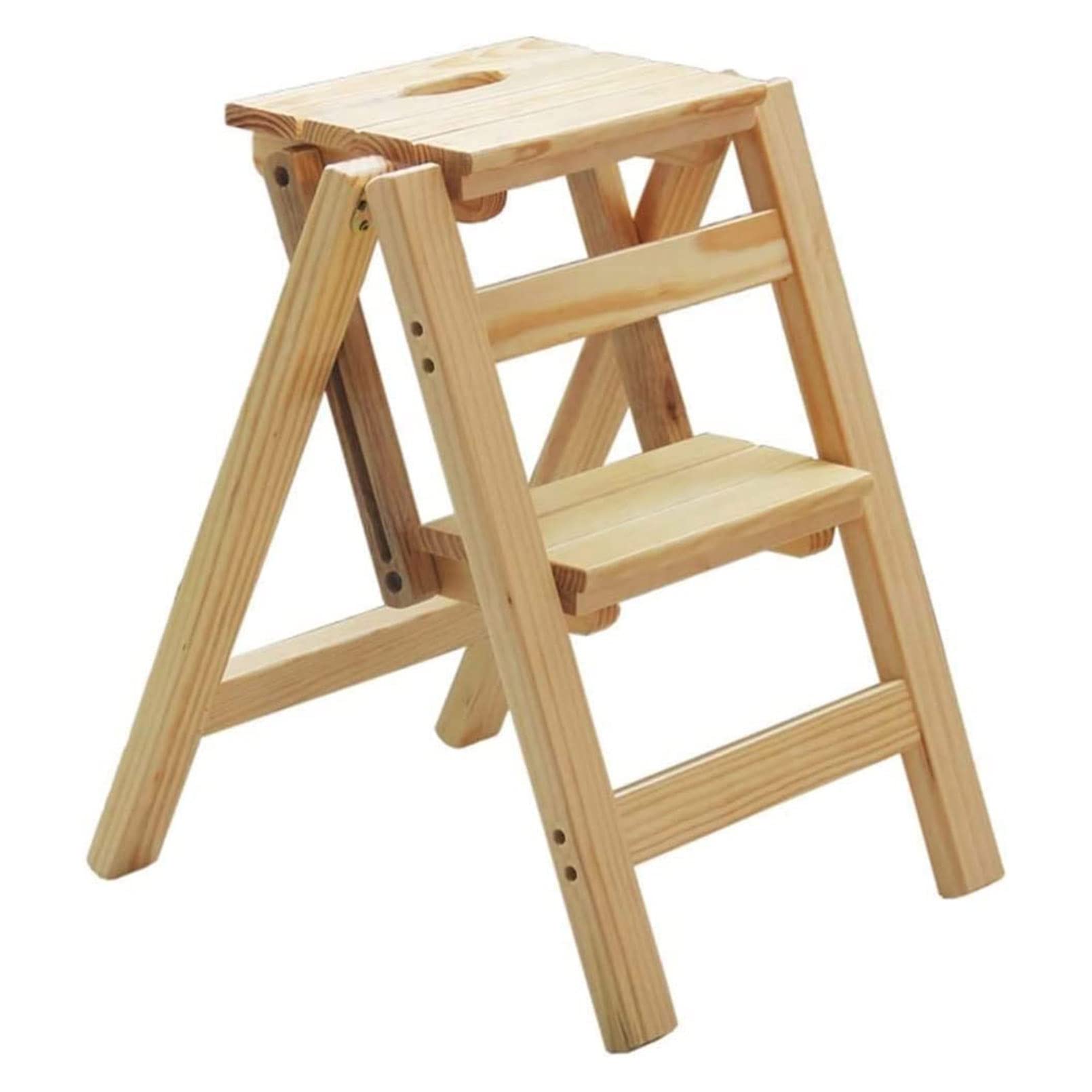 2-stufige Leiter, zusammenklappbarer Tritthocker aus Holz, rutschfest, stabil, kompakt, mit breitem Pedal, Aufbewahrungsregal, Pflanzentöpfe, für Zuhause, Küche, Garten, Büro, 330 lbs