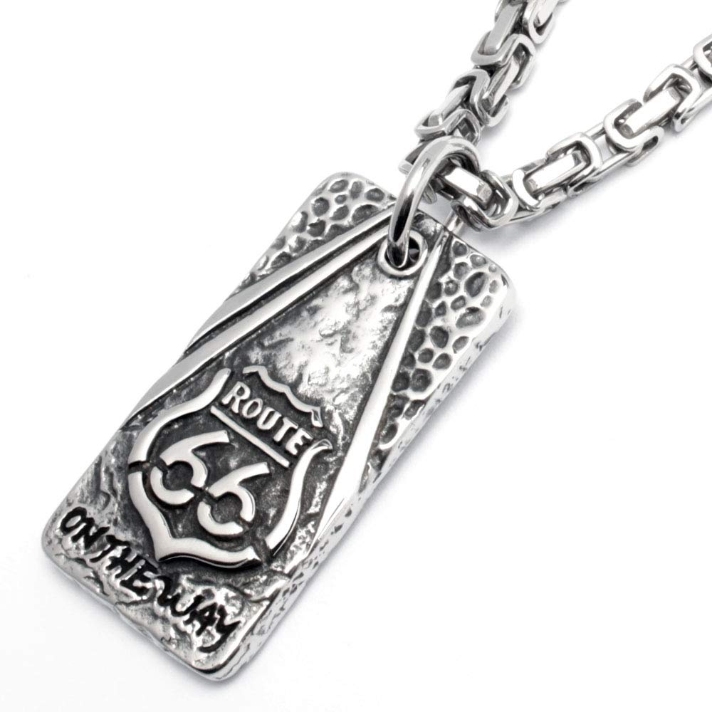 Edelstahl DogTag Route 66 Anhänger On The Way Silber Königskette Bikerschmuck Männerschmuck Geschenk