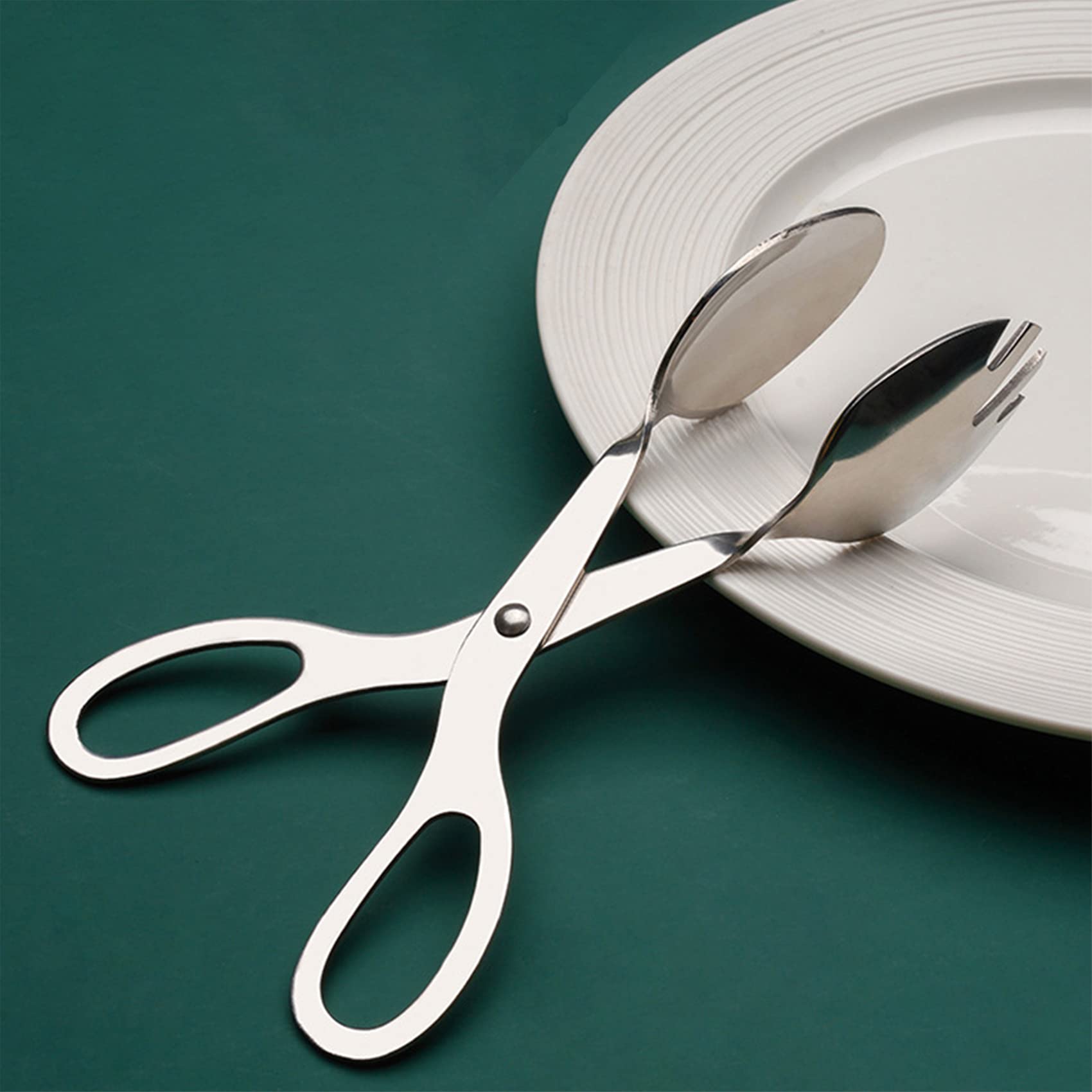 Pinzas de acero inoxidable 430 de 35,5 cm de largo para frutas, verduras, ensalada, pan, barbacoa, cuchara/tenedor (1)