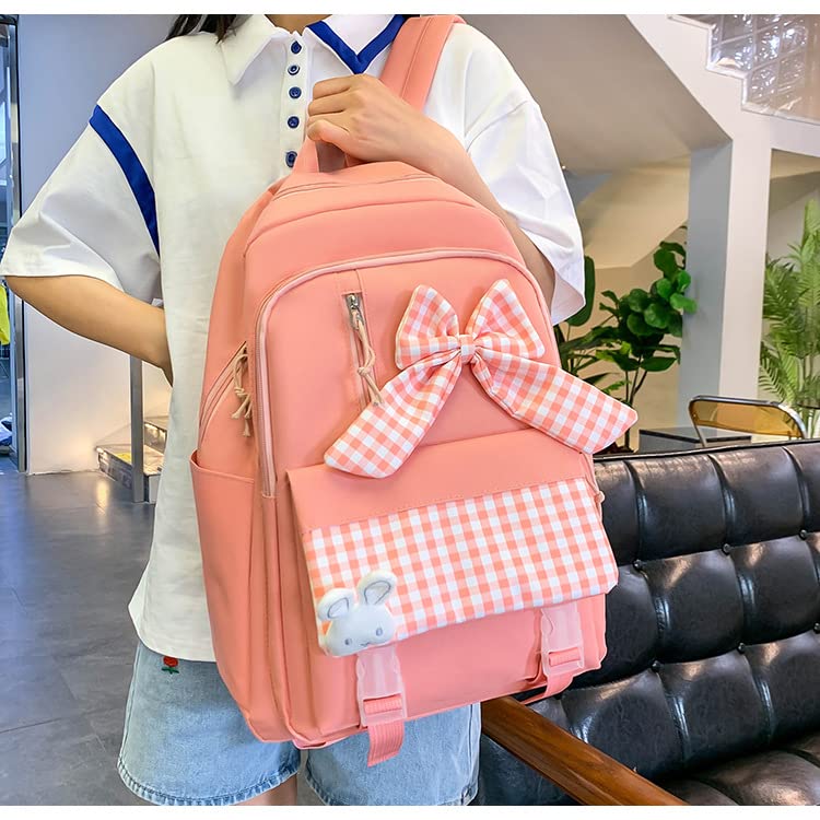 Juego de 4 mochilas Kawaii para escuela, maletines, estuche, monedero para niñas y escuelas, Rosado