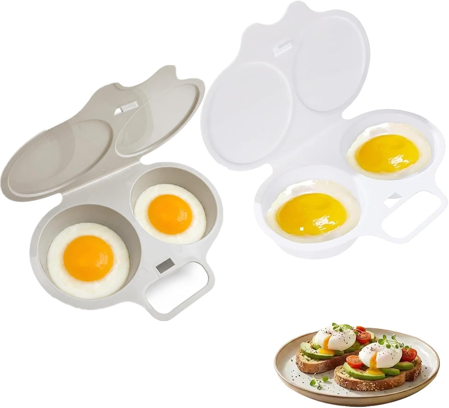2PCS Microwave Egg Poacher, Egg Poachers with Lid & Handle，2 Cavity Egg Poacher Microwave, Non-stick Poached Egg Maker, Quick and Easy for Home Breakfast, Practical Kitchen Gadgets