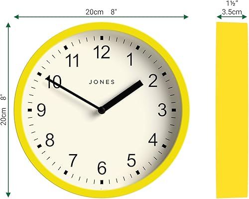 Miniatura 4 de JONES CLOCKS Reloj de pared giratorio  Pequeño reloj redondo moderno  8 pulgadas  Negro  Números fáciles de leer  Ideal para cocina, oficina,