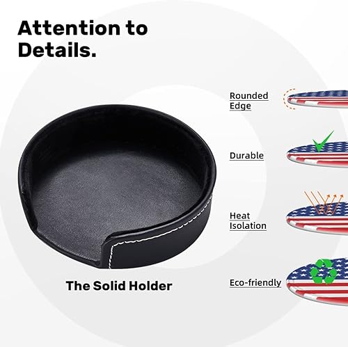 Miniatura 5 de 6 posavasos de cuero con bandera estadounidense para bebidas con soporte, juegos de posavasos para mesa de bebidas, posavasos para sala de estar,