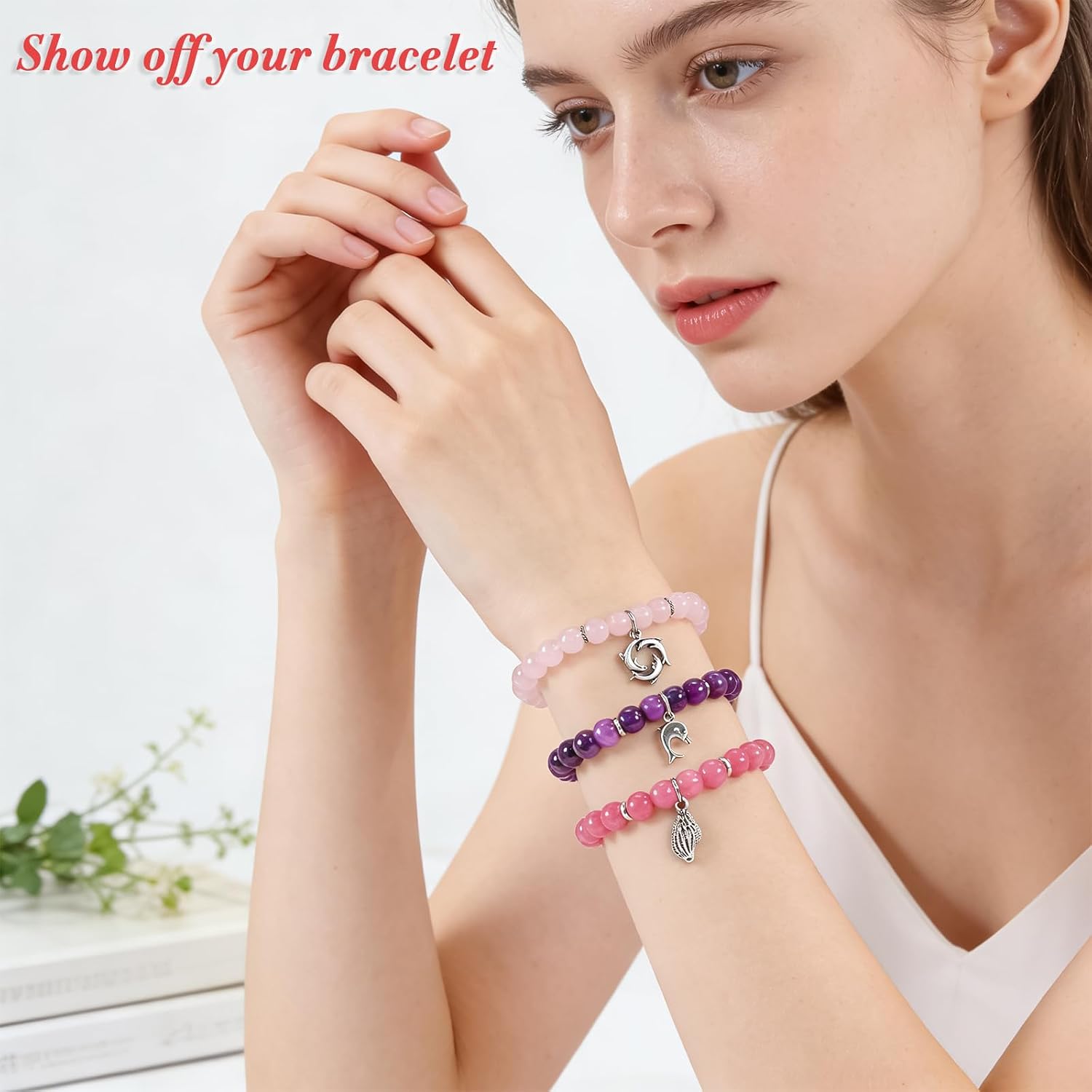 Ouubuuy 435pcs 8mm Natural Stone Beads Kit 15 Color Round Crystals Gemstone Beads Kit with Spacer Bead Charms for Bracelets Earring Jewelry Making