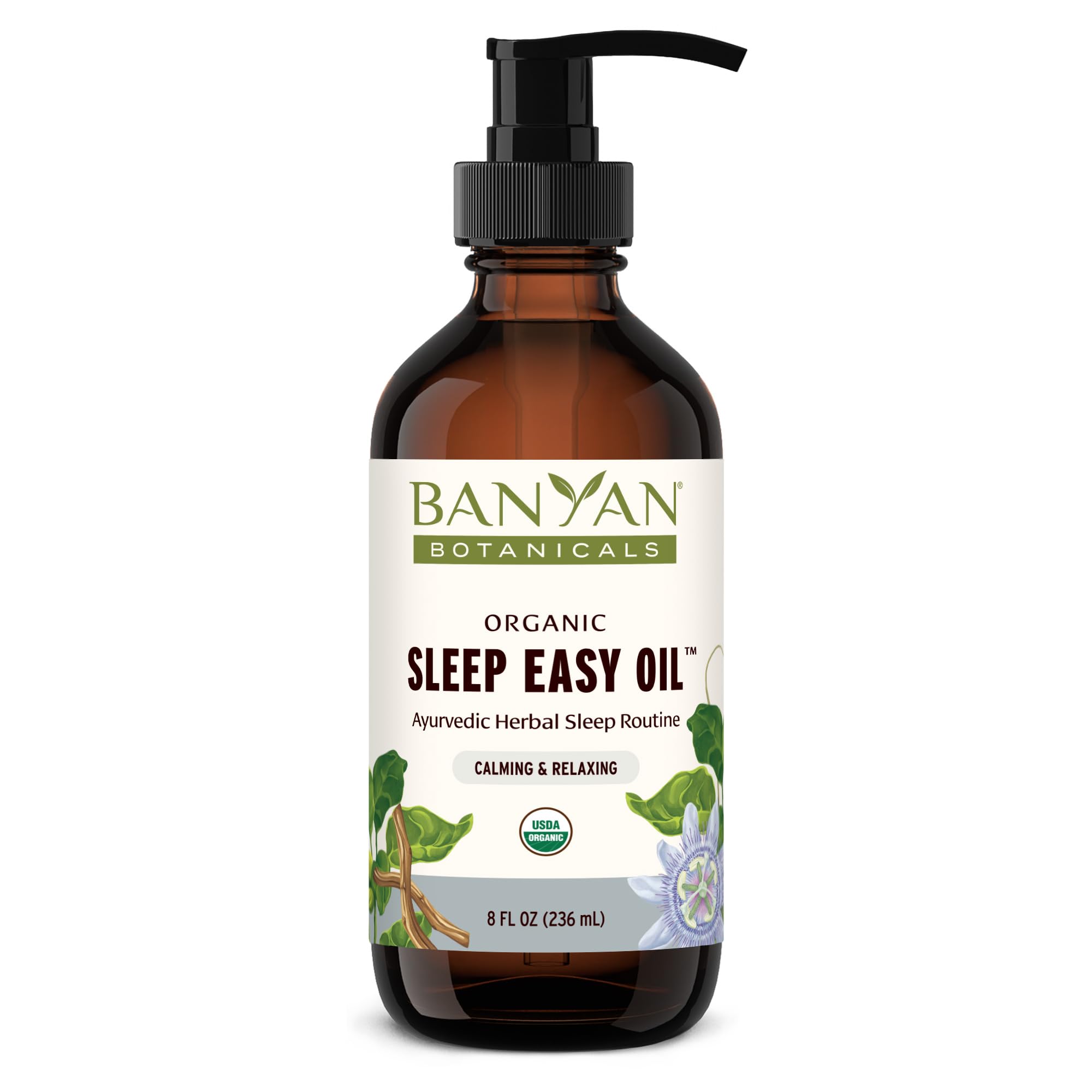 Banyan Botanicals Sleep Easy Oil – Organic Ayurvedic Herbal Massage Oil – Calming & Relaxing Massage Oil with Ashwagandha, Passionflower & Skullcap – 8 oz. – Non GMO Sustainably Sourced Abhyanga Oil