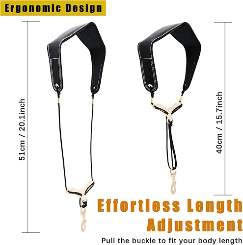 Miniatura 5 de RANMING Correa para el cuello de saxofón de cuero, almohadilla de correa de saxofón de longitud ajustable, correa de cuello de saxo alto para oboes