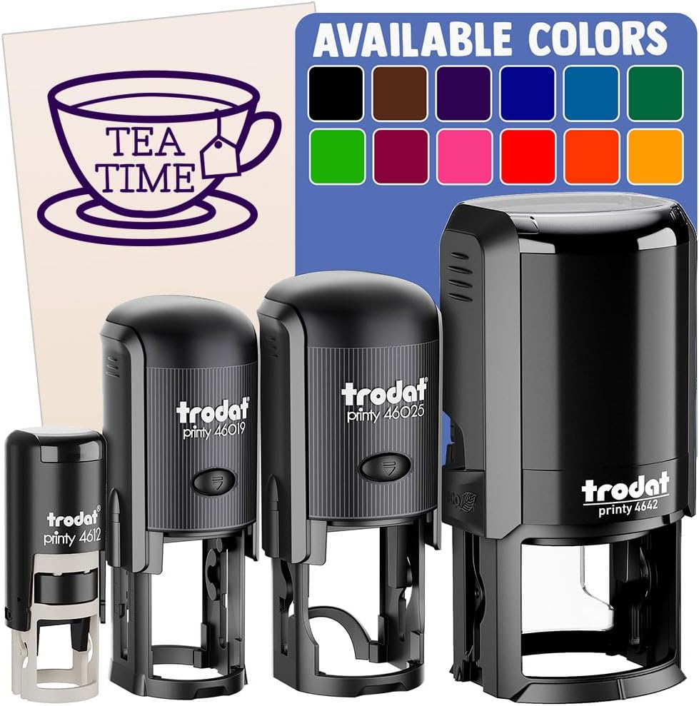 Tea Time Cup Self-Inking Rubber Stamp Ink Stamper for Stamping Crafting Planners - 1-1/2 Inch Large - Black Ink