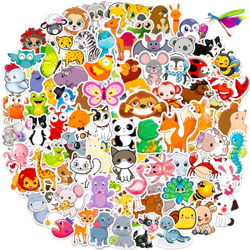 Pegatinas Infantiles 200 Pcs Stickers Animales, Kawaii Estilo Animal Mix, Stickers Educación Niños de Recompensas, Impermeable Vinilo Pegatinas Decorativas para Scrapbooking Skate Maletas Journal etc