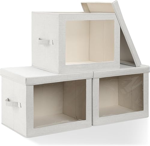 Contenedores de almacenamiento plegables con tapas, paquete de 3 cajas de almacenamiento plegables transparentes con asas, cubos de almacenamiento