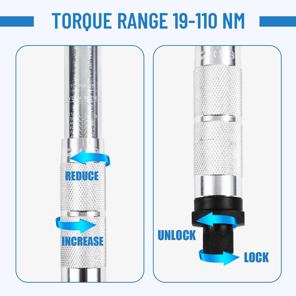 Llave dinamométrica ajustable de 19 a 110 Nm, 43 mm, llave dinamométrica de extremo abierto para HVAC, reparación de automóviles, mantenimiento de bicicletas (estilo 2)