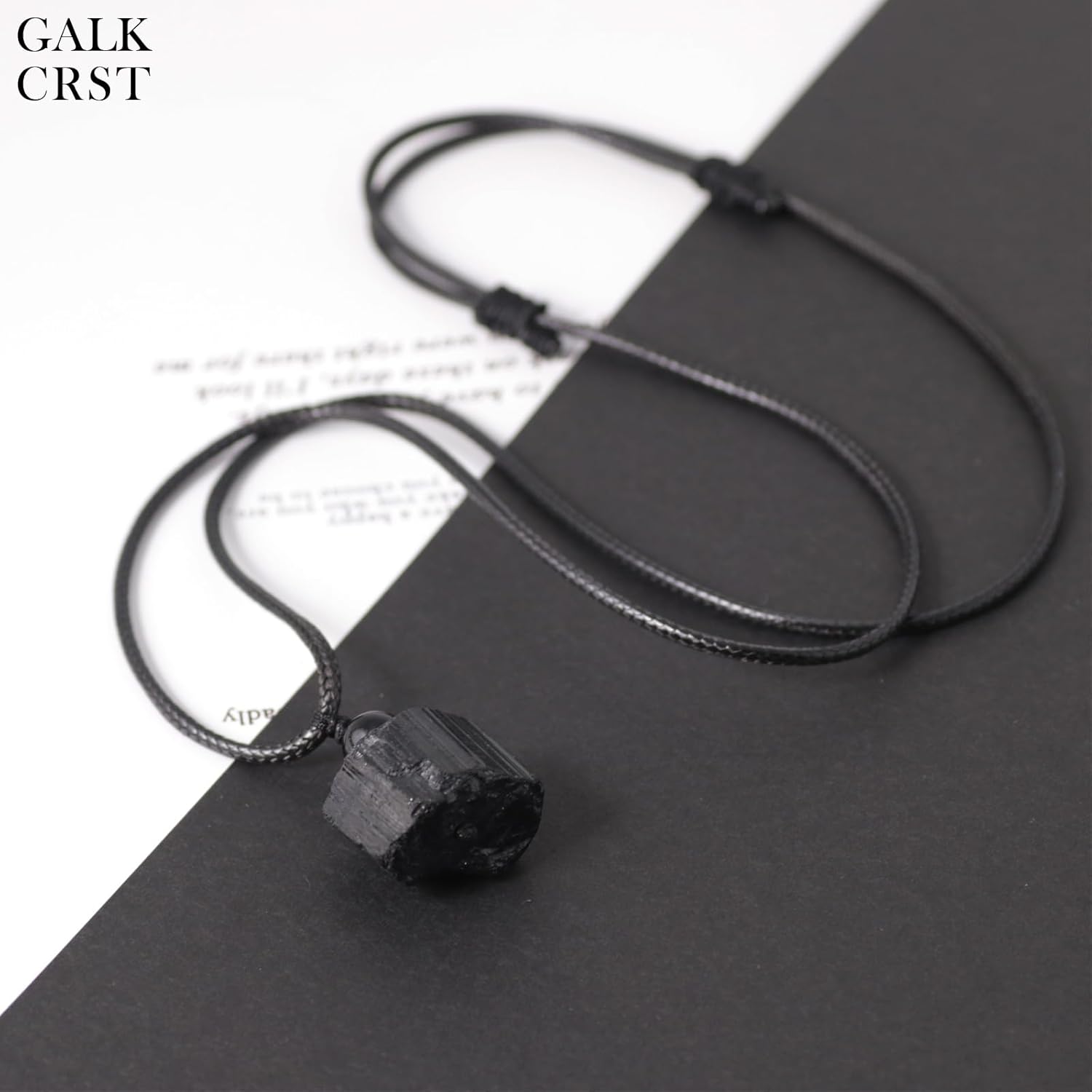 Raw Black Tourmaline Necklace - Protection Crystal Black Necklace for Men Healing Crystal Necklace with Leather Chain and Adjustable Knot Soothe Mind Emotions - Image 2