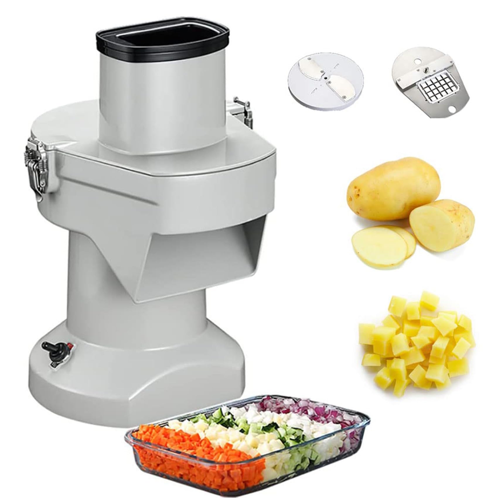Cortador eléctrico de verduras de 180 kg/h, cortador ajustable con cuchillas de 10 mm, grosor de rebanada de 2 a 4 mm para frutas y verduras, corte eficiente y rebanado