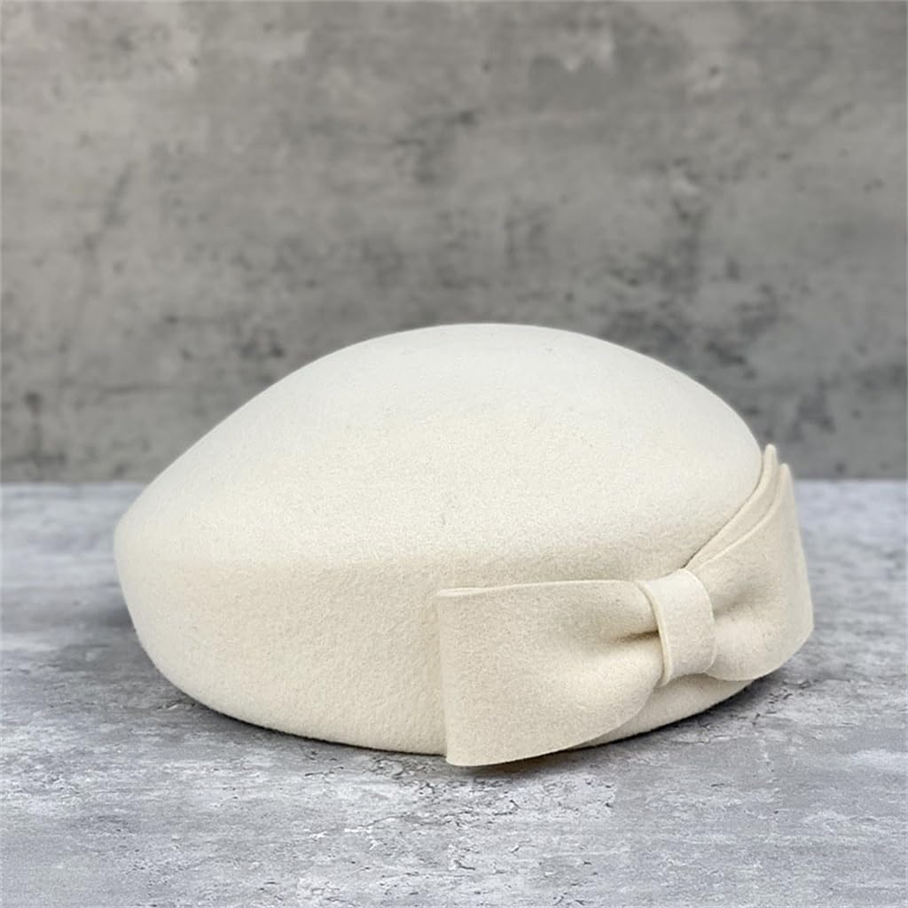 Bow Tie Beret Female Fall and Winter Warm Windproof Wide Brim Flat Top Painter Hat