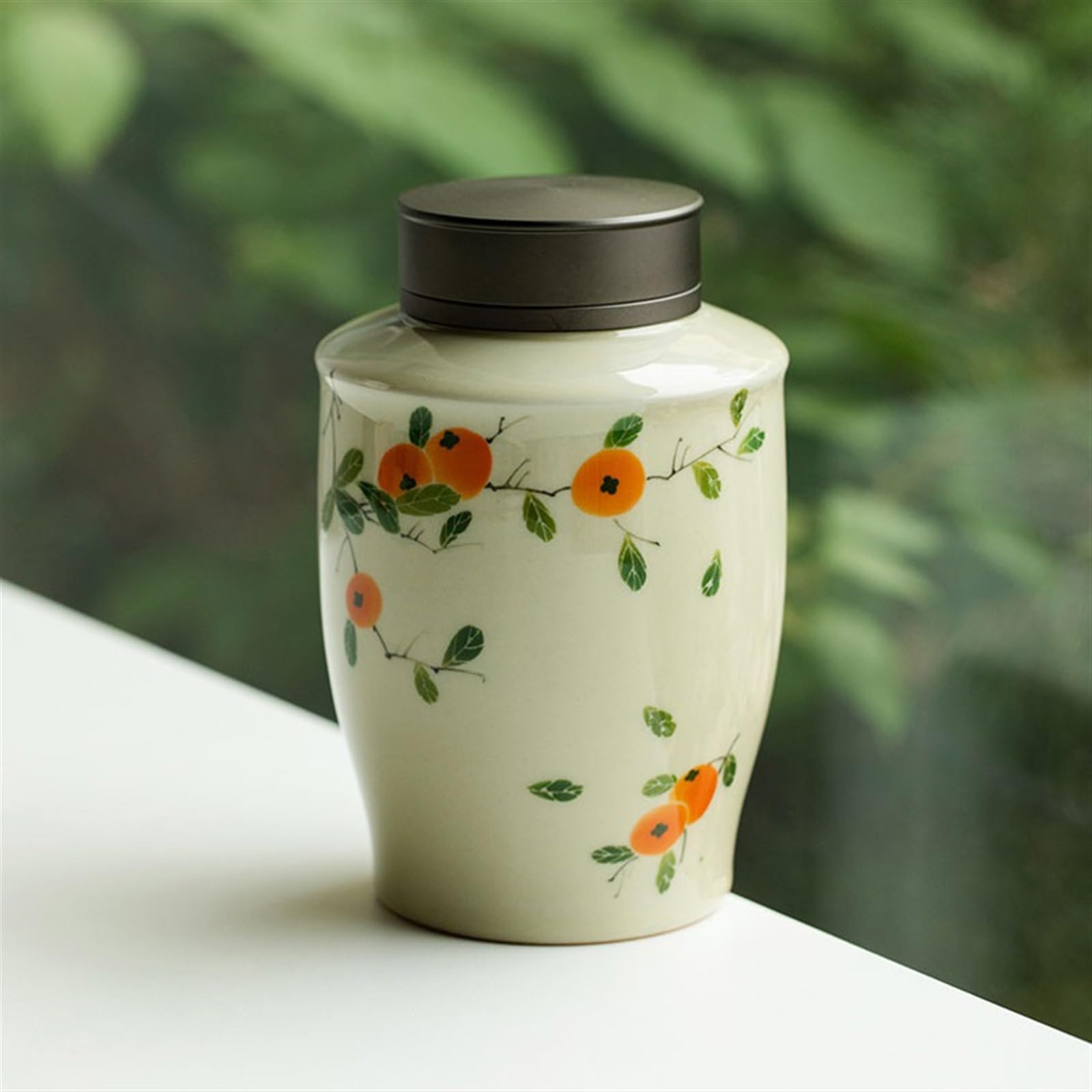 Herbata Puszki Ręcznie Malowany Wzór Khaki Tea Bottle Pot Ceramiczny Uszczelniony pojemnik z podwójną pokrywką, Puszka do przechowywania herbaty Puerh Herbata Magazyn Herbaty Box