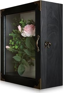 Shadow Box Frame 11x13, Depth 5in Shadow Boxes Display Cases, Acrylic Door, Rustic Burnt Wood, Vintage Metal Accents, Hing...