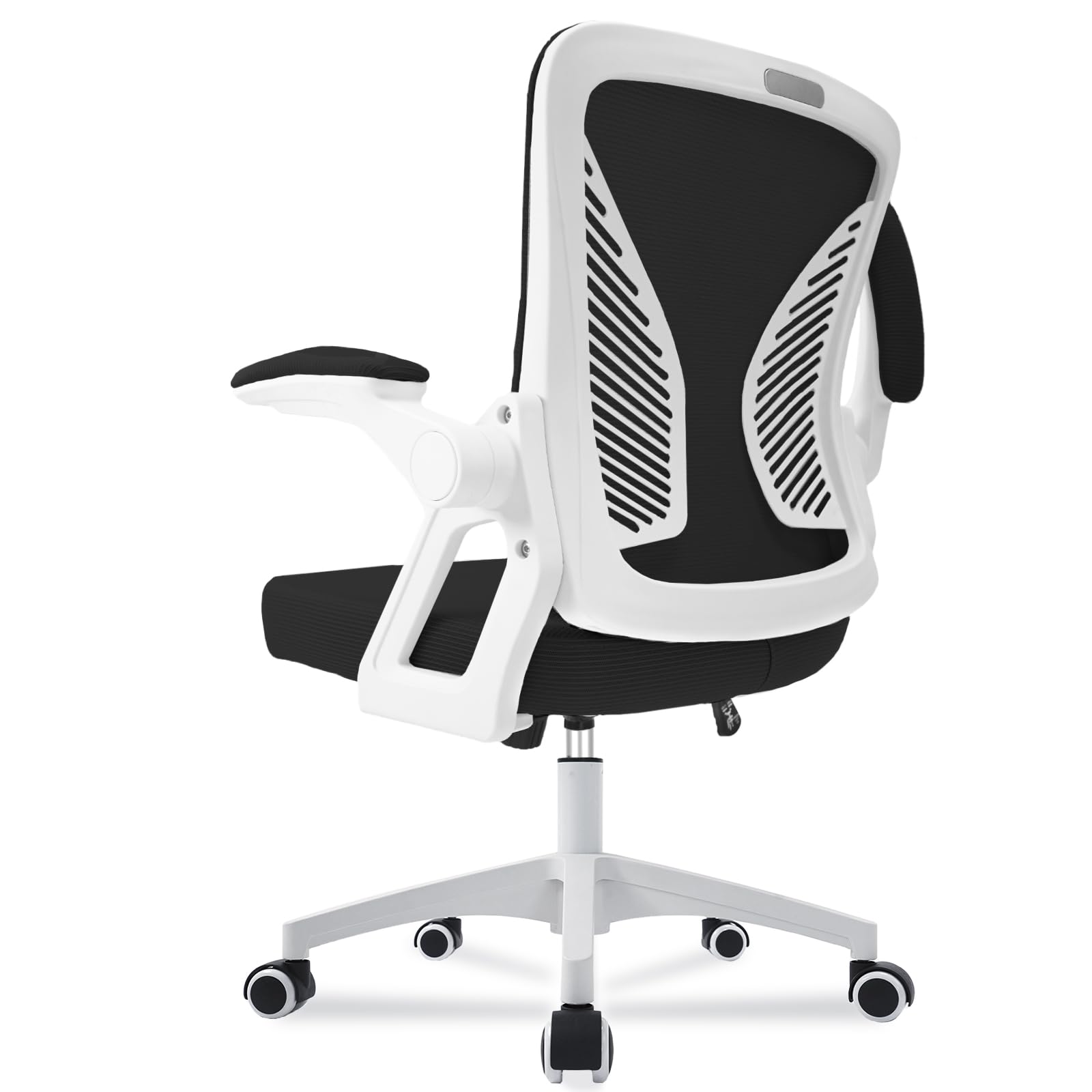 Milacyee Bürostuhl mit Verstellbaren Armlehnen, Ergonomischer Schreibtischstuhl mit Netzbespannung, Lordosenstütze, Höhenverstellbarer, Gepolstertem Sitzkissen, 360° Drehstuhl,Weiß