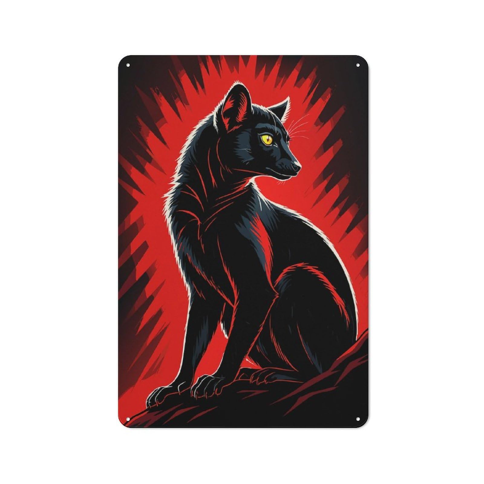 Junmoney Black Wolf With Red Background Vintage Cafe Metal Sign 30X20cm Featuring Bistro Wall Plaque For Cafe, Bistro, Bakery Or Restaurant