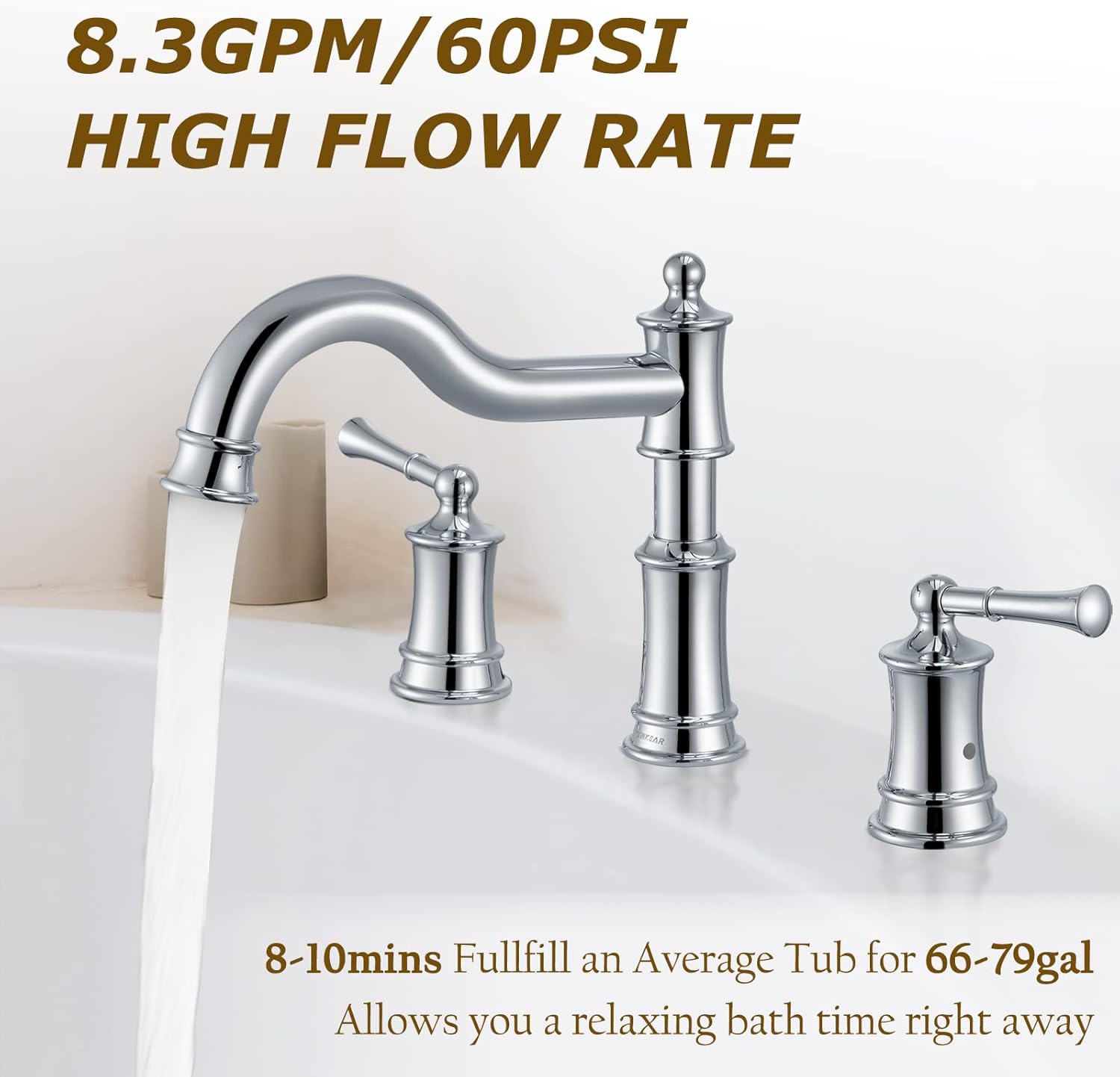 Roman Bathtub Faucet Deck Mount Tub Faucet for Bathroom Widespread Elegant Classic Spout with 3 Holes 2 Handle Valve Cartridge Included, Chrome