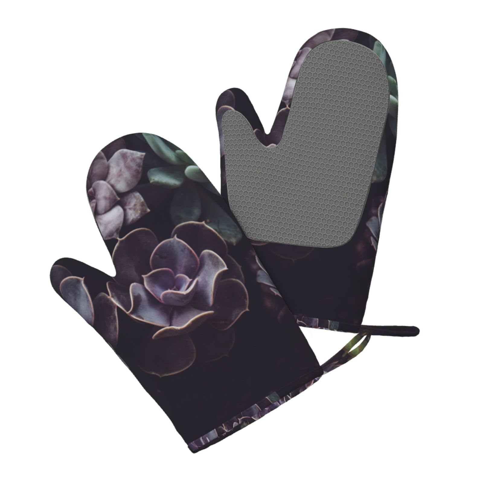 Aqrjlpo Women's Succulents Silicone Oven Mitts Set 2Pcs, Printed Heat Resistant Non-Slip Silicone Oven Gloves For Kitchen Cooking Baking Microwave