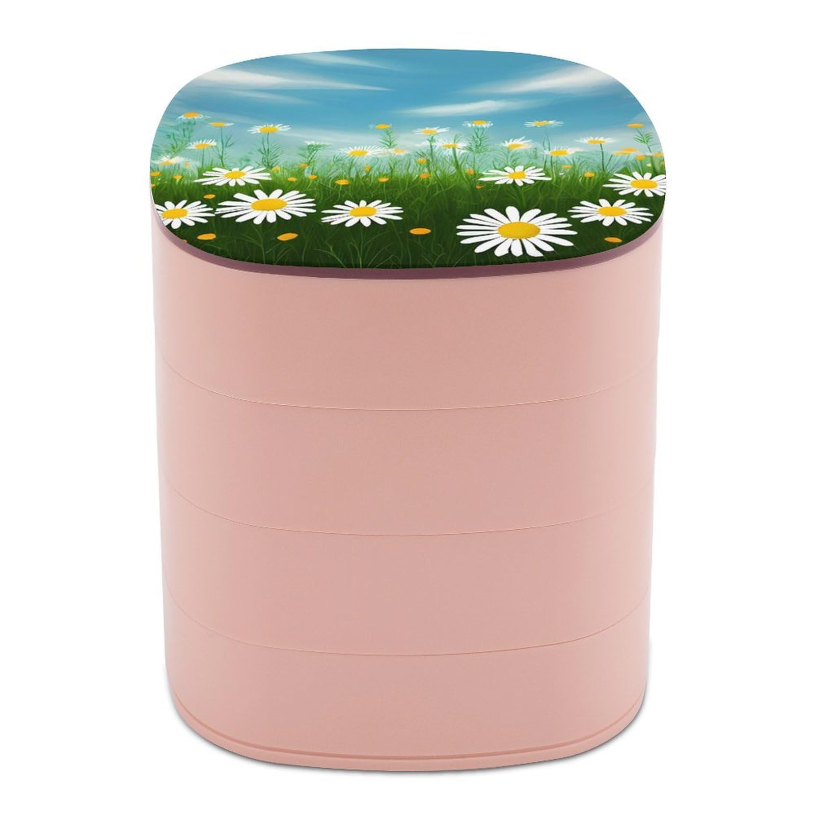JTREHY 4-layer 360-degree Rotating Jewelry Storage Box,Spring Daisy Flowers Printed Portable Travel Jewelry Storage Box Stackable Jewelry Trays for Earrings Necklaces Bracelets