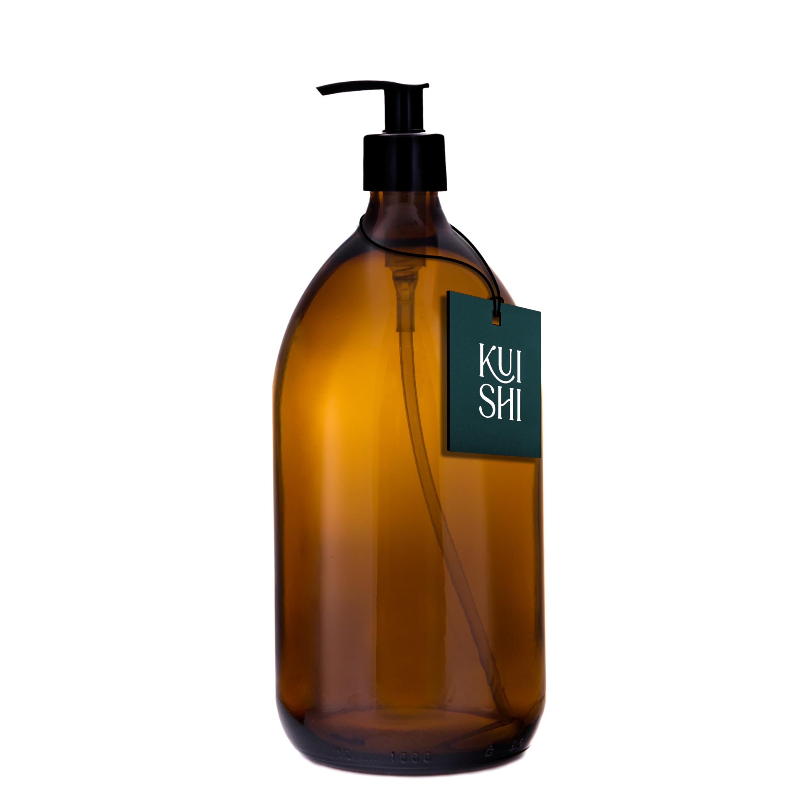 Kuishi Amber 1000Ml Glass Soap Dispenser With Black Plastic Pump - Pack Of 1 Refillable Bpa-Free Hand Soap Dispenser For Kitchen & Bathroom,