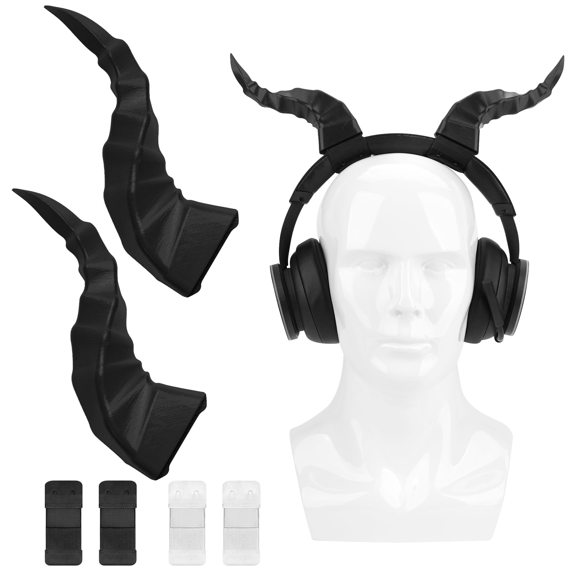 GEEKRIA 3D Printed Demon Horns for Over-Ear Headphones, Handmade Devil Headband, Adjustable Accessories, Cosplay Accessory for Halloween & Dress Up Parties (Black)
