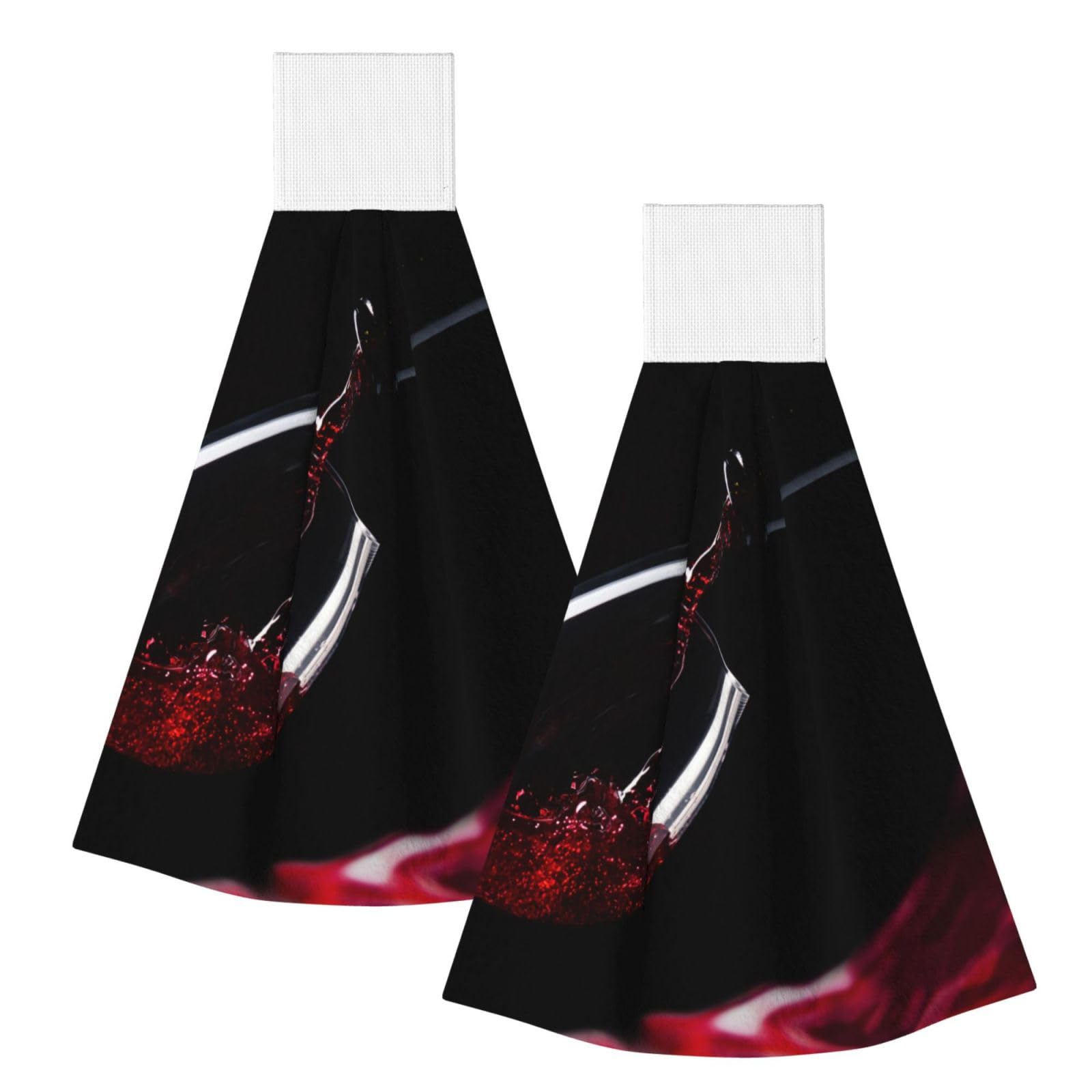DOPKLNA Red Wine, 2 Pcs Hanging Coral Fiber Hand Towels for Bathroom, Absorbent Kitchen Towels