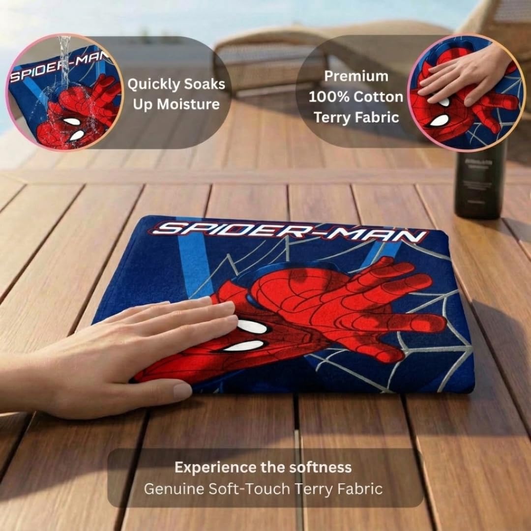 Athom Living Marvel Spider-Man Cotton Bath Towel for Kids & Adults – 350 GSM, Soft & Absorbent, Quick-Drying, Durable, Blue Superhero Design, Gentle on Skin, Machine Washable 2