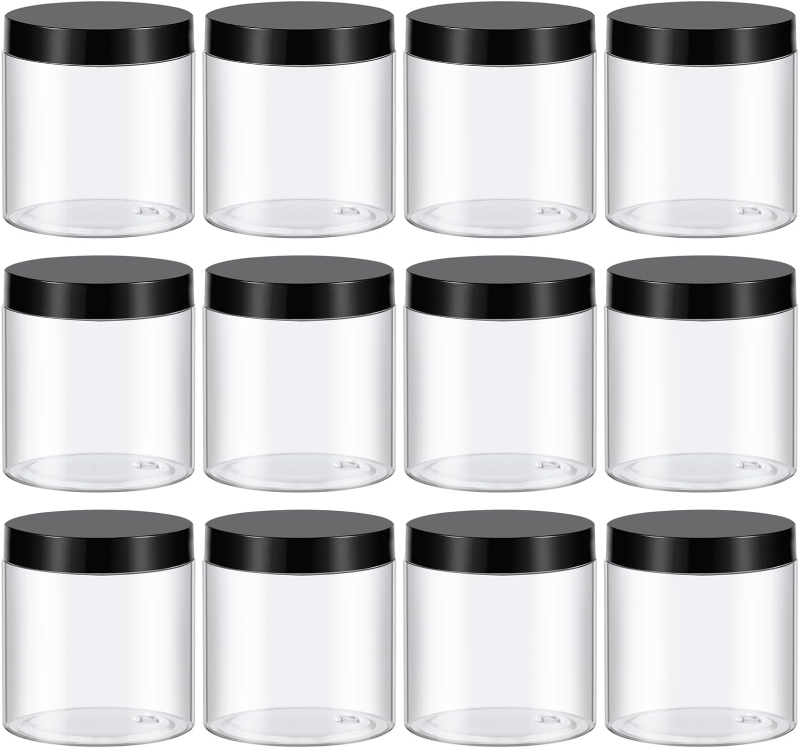 TUZAZO 8 Oz Plastic Container Jars with Lids BPA Free, Empty Round Clear Cosmetic Containers Plastic Slime Jars for Lotion, Cream, Ointments, Body Butter, Makeup, Travel Storage (12 Pack)