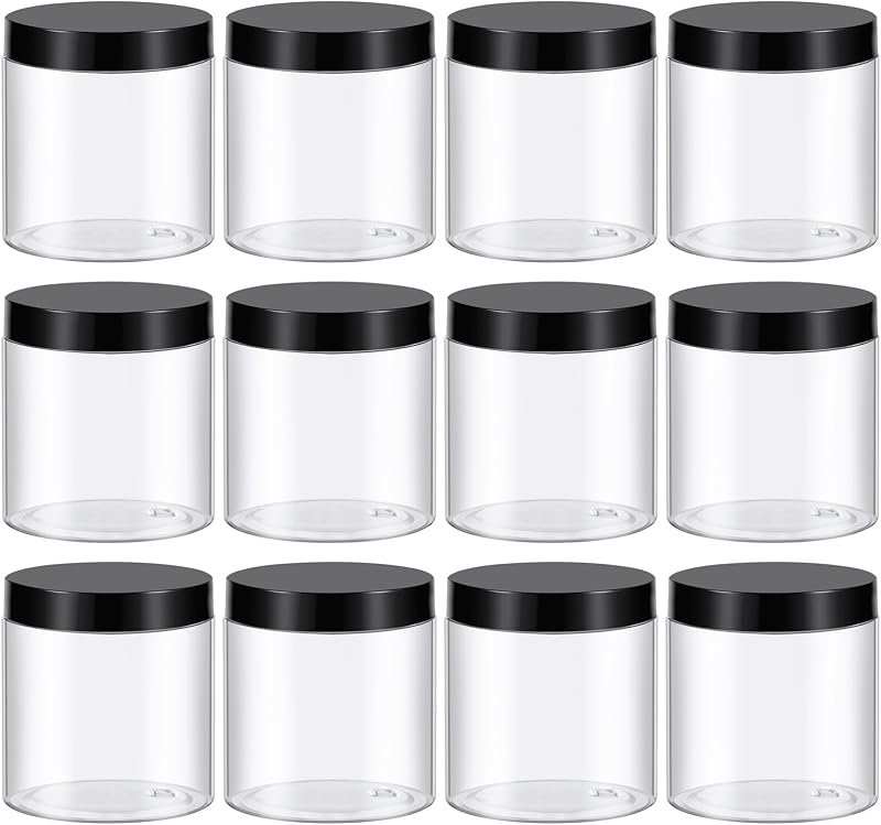 TUZAZO Frascos Plásticos Recarregáveis com Tampa Preta, 240 mL, Pacote com 12