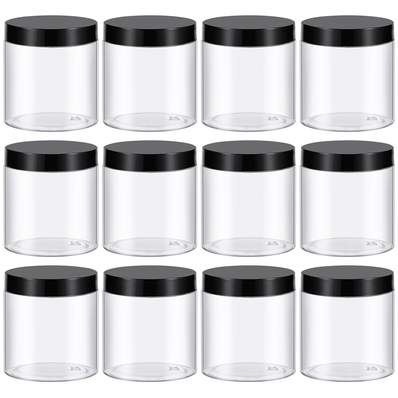 TUZAZO 8 Oz Plastic Container Jars with Lids and Labels BPA Free, Empty Round Clear Cosmetic Containers Plastic Slime Jars for Lotion, Cream, Ointments, Body Butter, Makeup, Travel Storage (12 Pack)