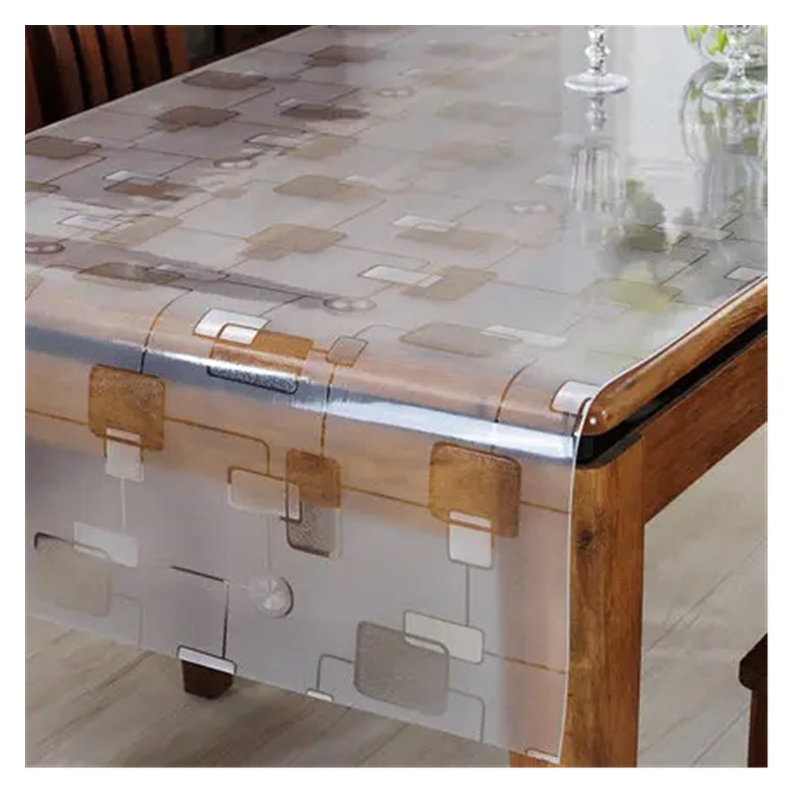 CIGPKLO Transparent Tablecloth 1.5mm Translucent Waterproof Soft Tablecloth Rectangle Table Cloths Coffee Mat Cover For Kitchen(C 1.5mm,90x90cm)