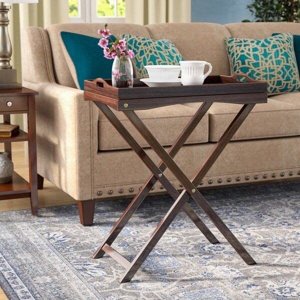 Well Built Folding Coffee Table, Sheesham Wood Foldable Tray with Stand