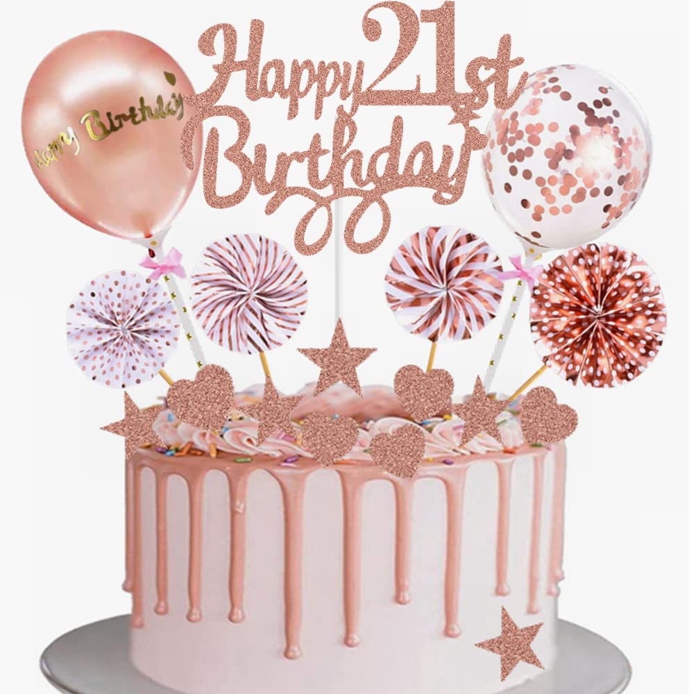 Yunchu Online Tortendeko 21. Geburtstag Frau Happy 21th Birthday Cake Topper Roségold Kuchen Topper 21 jahre Frau Kuchendeko 21. Geburtstag Tortendeko