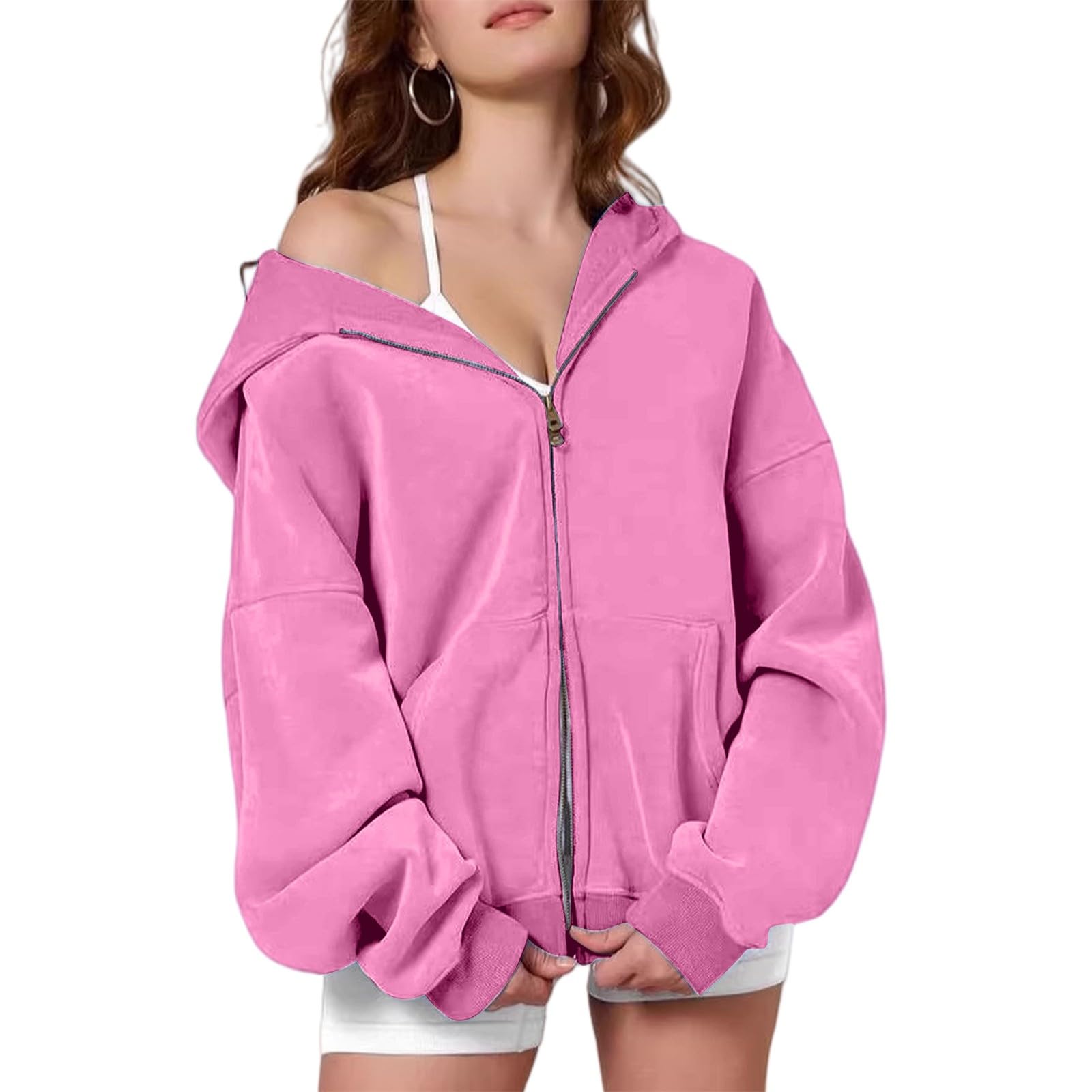 Sudadera con capucha para mujer, sudadera con capucha y cremallera, talla