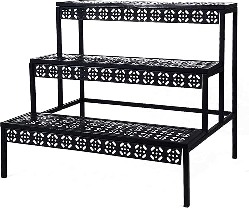 Miniatura 2 de aboxoo Soporte de esquina para plantas de 3 niveles estante de escalera grande espacio de almacenamiento duradero estante de metal duradero estilo