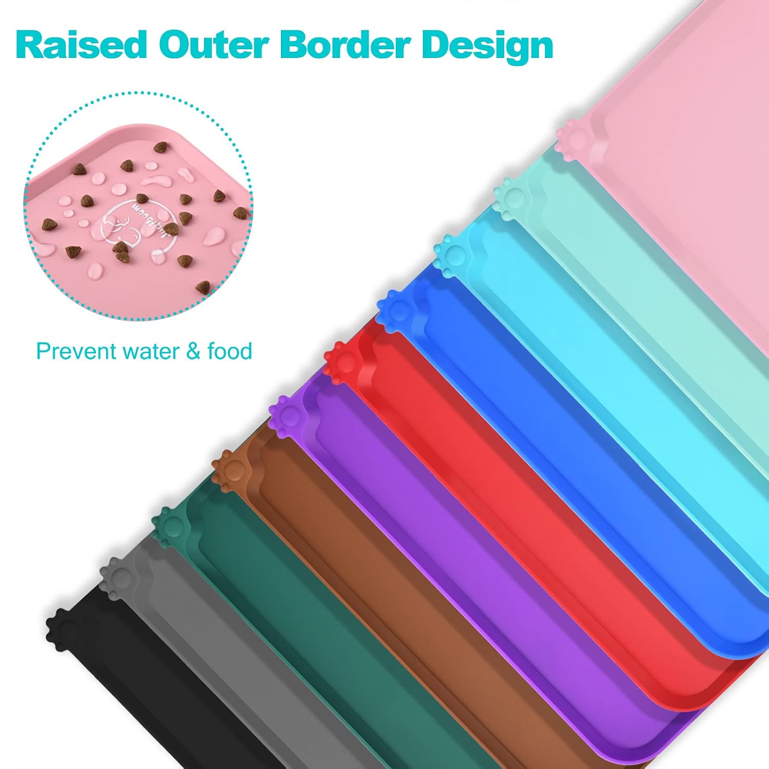 Silicone Waterproof Dog Cat Pet Feeding Mats, Non Slip, Easy Clean Pet Dog Cat Bowl Mats Placemat (18.5" x 11.5") Pink image 4