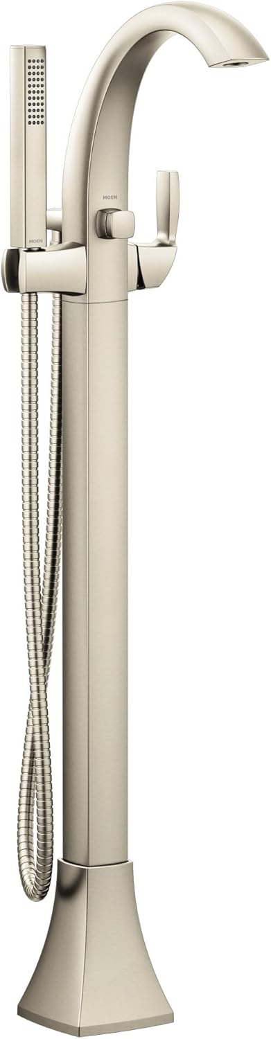 Moen Voss Brushed Nickel One-Handle Freestanding Floor Mount Tub Filler, Freestanding Bathtub Faucet with Handshower, 695BN