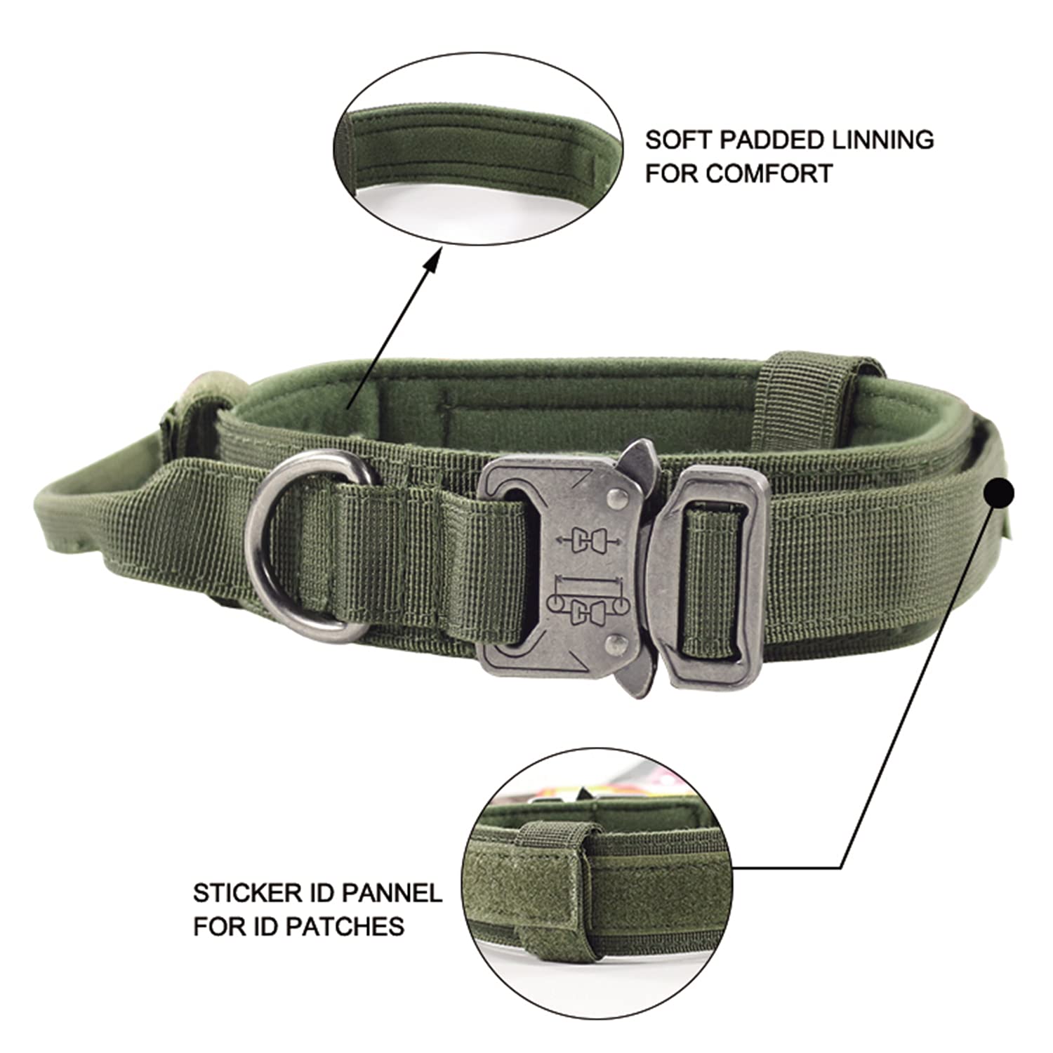 Taktisches Hundehalsband Aus Nylon – Verstellbar, Mit Kontrollgriff & Metallschnalle, Für Mittlere/große Hunde – Inkl. 3 Patches & Airtag-Hülle